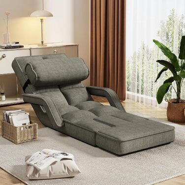 Регульоване підлогове крісло UNIONLINE, складне, з підлокітниками, ігрове крісло з подушкою та підставкою для ніг, одне крісло, ліжко для спальні, дому, офісу, темно-сіре