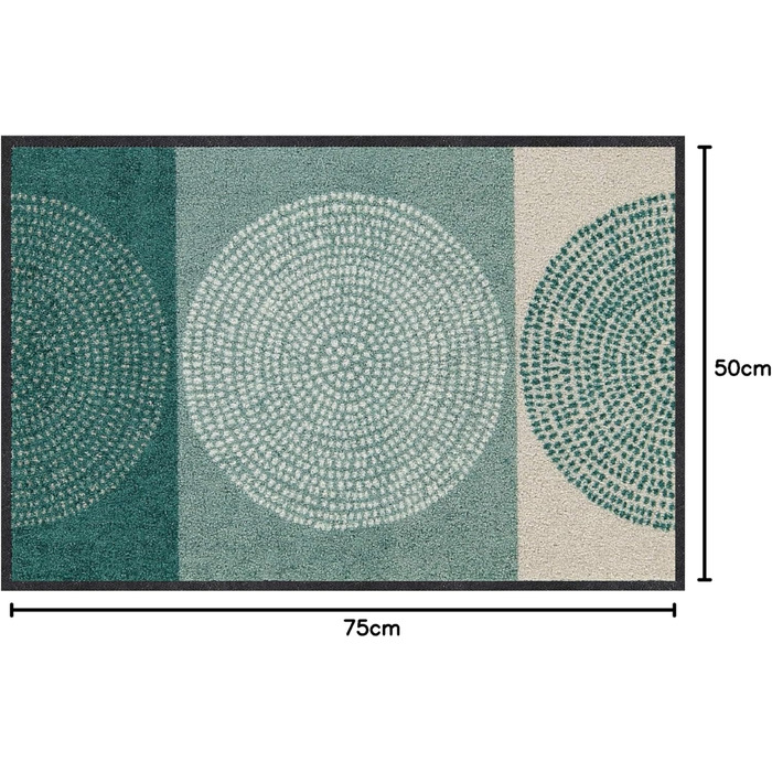 Килимок для дверей Salonloewe Nestor кольору шавлійно-бежевого, що миється, 50 x 75 см, вхідний килимок, брудозбірний килимок, зелені кола, 50 x 75 см (прямокутний), зелений