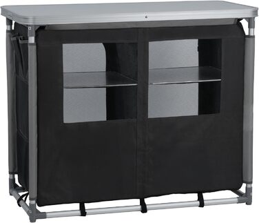 Складана кемпінгова шафа CampFeuer 102 см x 47 см x 83,5 см Кемпінгова кухня з 2 отворами на блискавці Кемпінгова полиця з алюмінієвою рамою Складана кемпінгова шафа, кемпінгова кухня, розкладна шафа