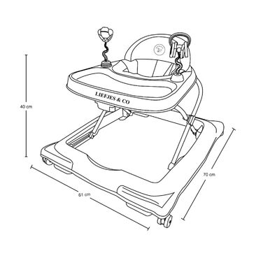 Дитячі ходунки Liefjes & Co з колесами на 360, ігровою приставкою та іграшками регульовані по висоті, складні, з високою спинкою дитячі ходунки (сірі)