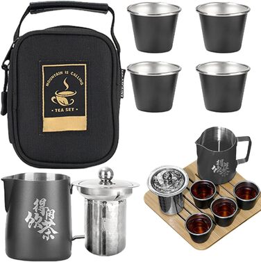 Чайний набір у китайському стилі з нержавіючої сталі портативний набір для подорожей, для любителів чаю та кави, для дому, подорожей та відпочинку на природі