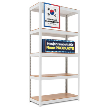 Стелаж, стелаж для підвалу, стелаж для зберігання речей, побутовий стелаж, кухонний стелаж, гаражний стелаж, 40 x 90 x 180 см, стелаж з полицями з ламінованого МДФ, регульовані полиці, білий (полиця-Ш) 90*40*180 см