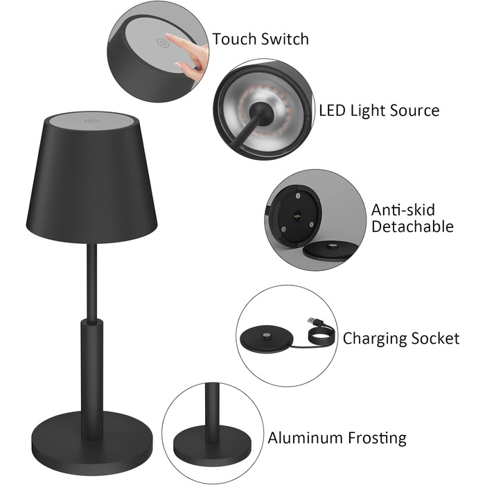 Акумуляторна настільна лампа Світлодіодний бездротовий сенсорний вимикач для приміщень/на вулиці з можливістю затемнення IP54 водо