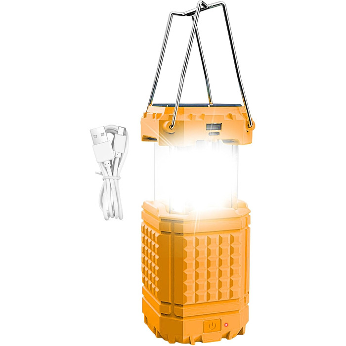 Яскраве освітлення на сонячній енергії Сонячний кемпінговий ліхтар, акумуляторний, 3000 мАг, водонепроникний портативний ліхтар для подорожей, походів, піших прогулянок, використання в автомобілі, на риболовлю, екскурсії, помаранчевий