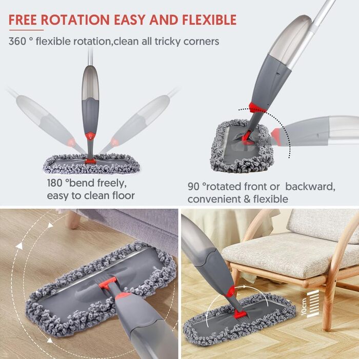 Швабра з функцією розпилення, швабра для підлоги Domi-patrol з функцією розпилення з 3 чохлами з мікрофібри, що миються, швабра-ро