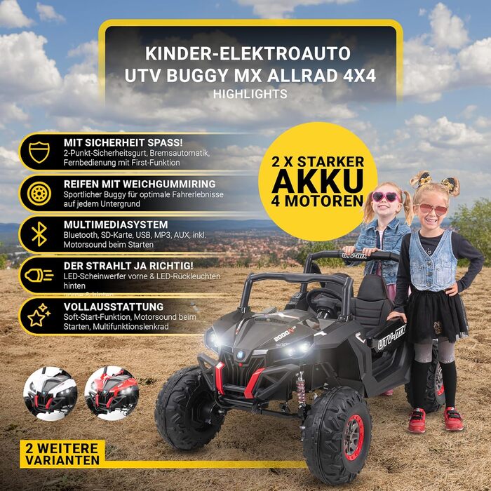 Дитячий електромобіль UTV Buggy MX 2.4 Ghz Пульт дистанційного керування - 2 шт. 12 Вольт 7 AH Акумулятор - 4 двигуни 12 Вольт 35