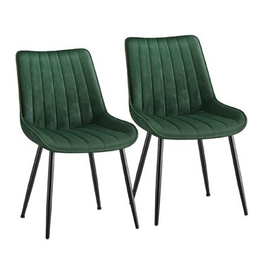 Комплект обідніх стільців з 2 шт. , Кухонний стілець, Оксамитовий, М&39який стілець, Витримує вагу до 120 кг, Сталеві ніжки, Вигнута спинка, Для їдальні, Кухня, Зелено-чорний LDC090C01 Зелений комплект з 2 шт.