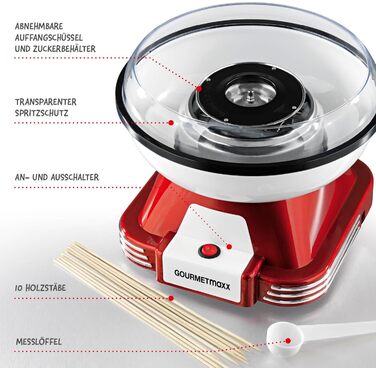 Машина для виробництва солодкої вати для дому з аксесуарами Ретро-машина для виробництва солодкої вати Ностальгія з паличками від солодкої вати та мірною ложкою Солодка вата для дитячої вечірки Червоний Білий