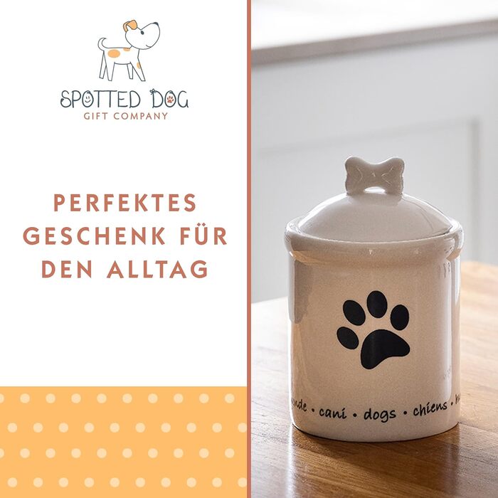 Керамічна банка для печива Spotted Dog Gift Company з герметичною кришкою - банка для ласощів для собак, універсальний контейнер для зберігання ласощів, печива, мотив відбитка лапи собаки, подарунок для власників собак, білий
