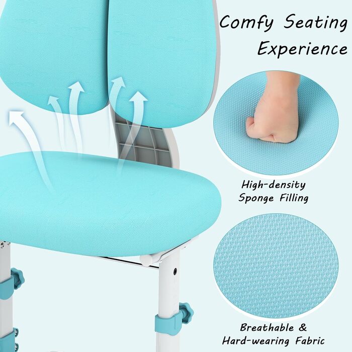 Дитяче письмове крісло LIFEZEAL, регульоване по висоті, ергономічна подвійна спинка, м&39яке поворотне крісло для навчання, комп&39ютерне крісло для хлопчиків та дівчаток, макс. 100 кг (Форма 1, Синій) Синій Форма 1