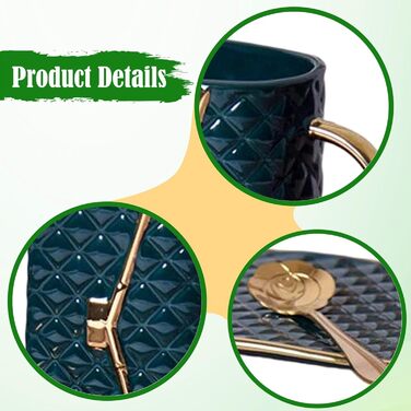 Кавова кружка у формі сумочки, керамічна кружка для пиття з ложкою для чаю, молока, кави для домашнього офісу та готелю, темно-зелена