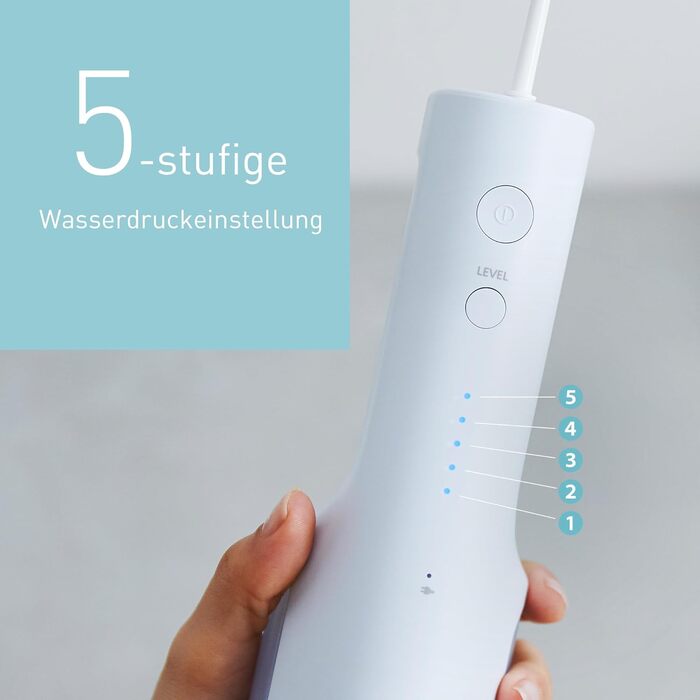 Портативний іригатор для ротової порожнини EW-DJ27-A303, бездротовий душ для рота, резервуар 200 мл, захист IPX7, 4 стандартні насадки, 5 рівнів тиску води, дорожній набір, крижано-блакитний колір, 300