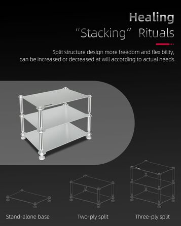 Стійка для аудіокомпонентів Hi-Fi - міцна алюмінієва рама та міцні алюмінієві колони, аудіостійка для Hi-Fi підсилювачів/ЦАП/передпідсилювачів, компактний настільний органайзер для домашніх аудіосистем