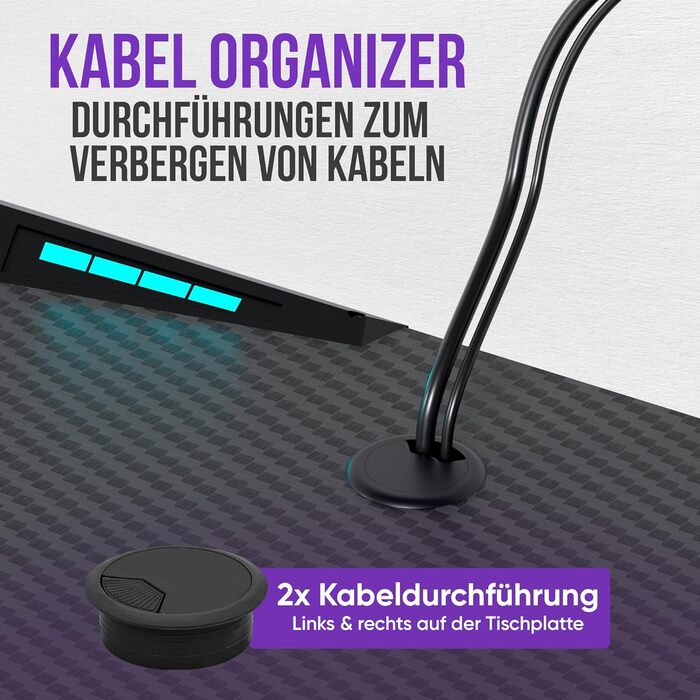 Ігровий стіл Avalo - 140x60x73 см - Ігровий стіл зі світлодіодним підсвічуванням - Стіл - Чорний