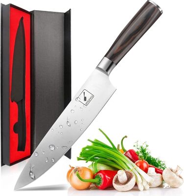 Ніж шеф-кухаря imarku, 20-сантиметровий кухонний ніж професійний ніж, Високовуглецевий ніж шеф-кухаря з нержавіючої сталі гострий,