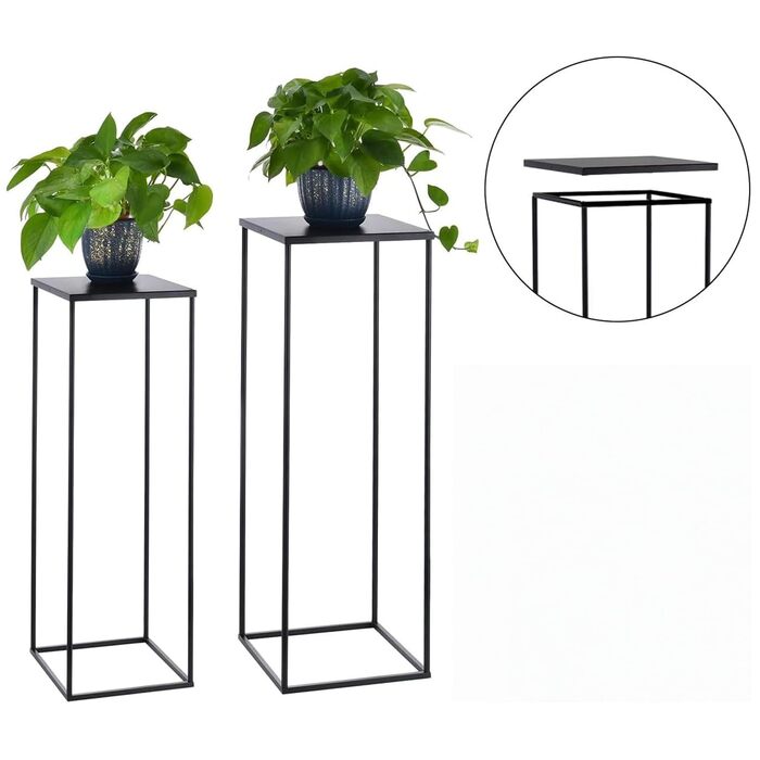 Набір з 2 металевих підставок для квітів VINCIGANT, чорний, підставки для рослин заввишки 70 см та 80 см, штабелюються та міцні, для використання в приміщенні та на вулиці, квіткові табурети, колони для рослин, вітальня, сад, балкон