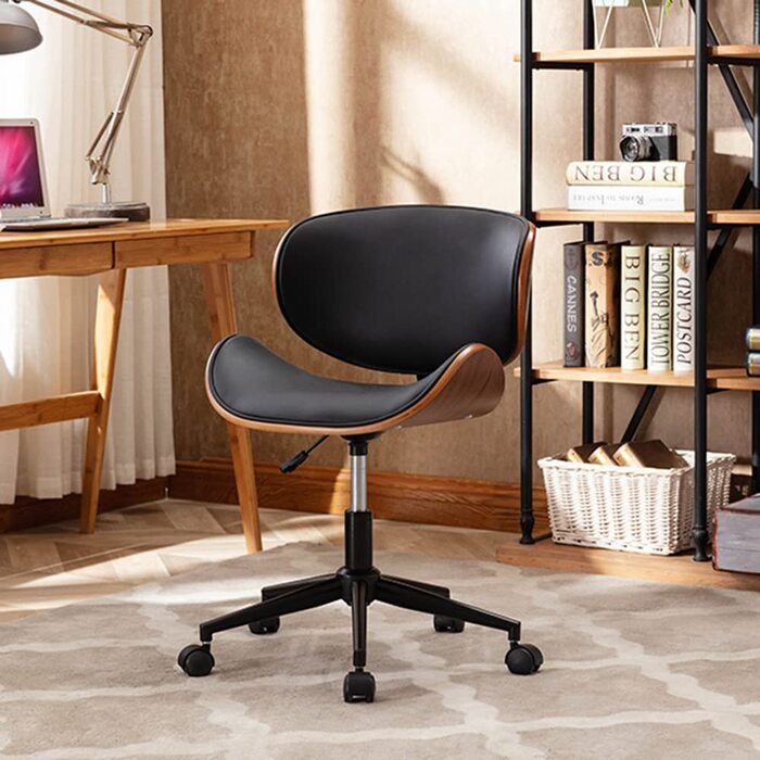Дерев&39яне офісне крісло Mingone, комп&39ютерне крісло, письмове крісло, шкіряне поворотне крісло, регульоване на 360 по висоті, дизайнерське крісло для домашнього офісу зі спинкою, чорне, до 130 кг, штучна шкіра - сріблясте
