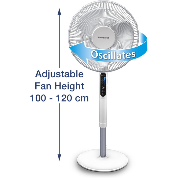 Вентилятор на п'єдесталі Honeywell Advanced QuietSet (5 налаштувань швидкості, функція таймера, коливання 70, регулювання висоти,