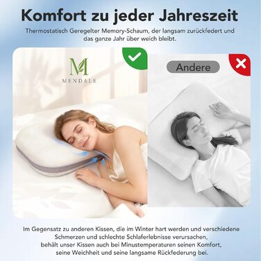 Подушка для шиї - Регульована по висоті подушка для підтримки шиї для полегшення болю в шиї - Ергономічна подушка з піни з ефектом пам&39яті - Чохол, який можна прати, 70x39,6 см, білий