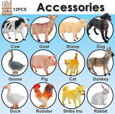 Набір іграшок BUYGER Фігурки сільськогосподарських тварин від 3 років, великі та мініатюрні реалістичні фігурки тварин з огорожами