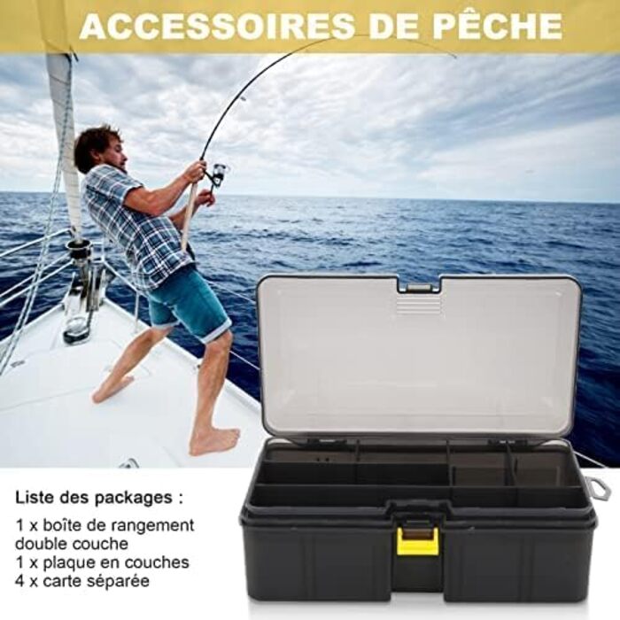 Пластикова коробка для приманки великої місткості, двошарова коробка для приманки, рибальська коробка зі знімним відділенням, багатофункціональний футляр для зберігання рибальських аксесуарів, міцна та довговічна, k