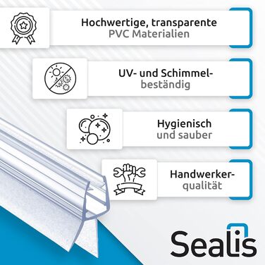 Змінний ущільнювач душу Sealis - Прокладка для 5 мм / 6 мм / 7 мм / 8 мм Скляні двері Душова штора Ванна Душова кабіна Дефлектор води Ущільнювальна стрічка для захисту від бризок (пучок) (100 см у комплекті, прозора)