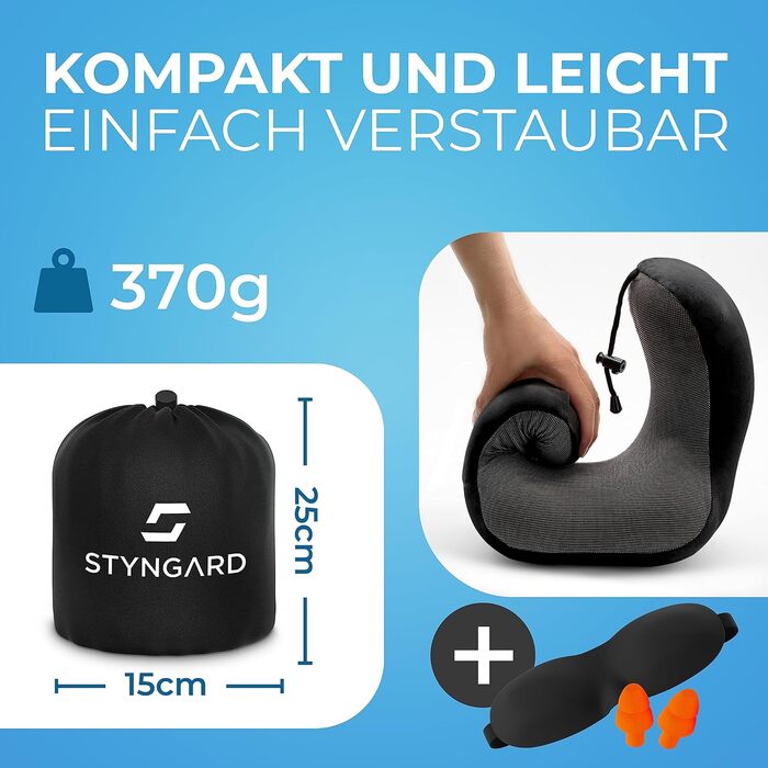 Дорожня подушка для шиї STYNGARD з піни з ефектом пам&39яті - автомобільна подушка для шиї з маскою для сну та берушами для спокійних подорожей - подушка для шиї модель літака Malm