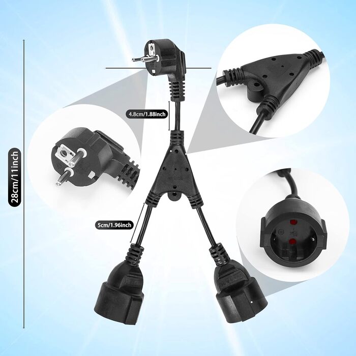 Адаптер короткої кабельної розетки 2 в 1, подвійна вилка для розетки, подовжувач розетки 2-стороння розподільна розетка, багатораз