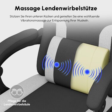 Ігрове крісло HapGIFT, ергономічне ігрове крісло з підставкою для ніг, ігрове крісло з функцією масажу, технічна тканина, комп&39ютерне крісло з регульованою висотою для підлітків, подарунок, 150 кг, чорно-сірий