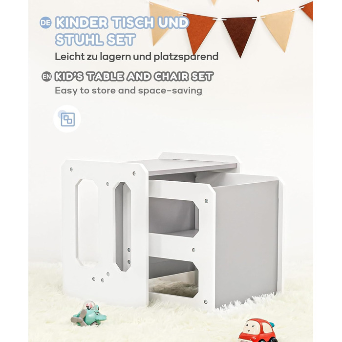 Комплект столу та стільців Yorbay для дітей, Дитячий стіл з 1 стільцем, Дитячий комплект сидіння 3 в 1 - Двосторонній стілець та дитяча лавка, що трансформується в робочу станцію, Дитячі меблі (Сірий, M) Сірий середній