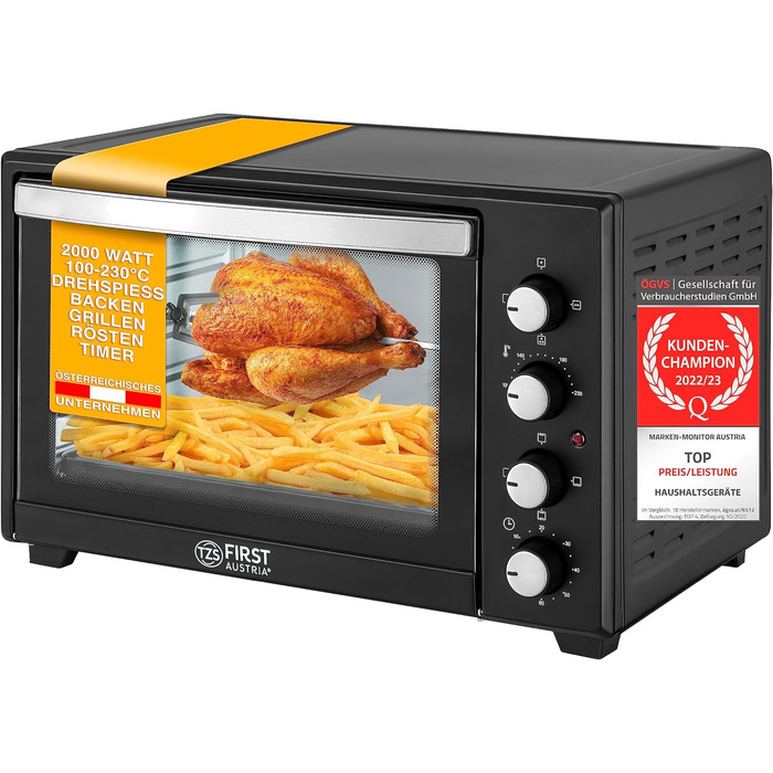 Міні-піч TZS з конвекцією 45л - міні піч 2000 Вт для приготування їжі, запікання та гриля курки - регулятор температури 100-230, енергоефективна, ідеально підходить для міні кухні, кемпінгу, квартири - в т.ч. аксесуари 45л Аналогічні