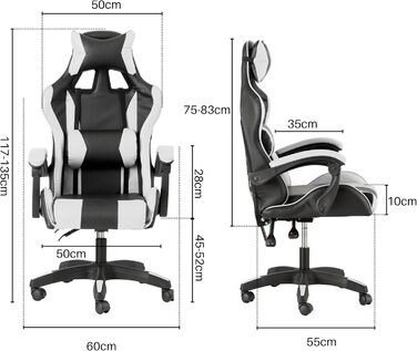 Ігрове крісло Baroni Home Gaming Chair, ергономічне офісне крісло, м&39яке ігрове крісло зі зручною регульованою спинкою, ігрове крісло з підголівником та поперековою опорою, біле
