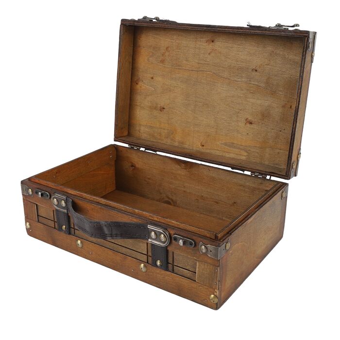 Вінтажна дерев&39яна валіза, ретро дерев&39яна скриня для зберігання, скриня зі шкіряною ручкою в античній бронзі та класичному дизайні, ідеально підходить для декору дому та сувенірів (мала)