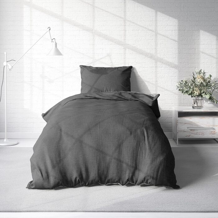 Постільна білизна one-home Jersey, затишні м&39які бавовняні підковдри на блискавці, розмір 135x200 см, колір меланжовий сірий 135x200 см меланжовий сірий