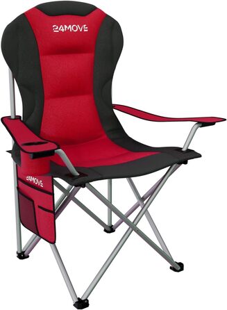 Складаний кемпінговий стілець 24MOVE, вантажопідйомність до 150 кг, складний рибальський стілець, м&39який стілець з підлокітниками, тримач для напоїв кишеня, висока спинка, пляжний стілець, складаний табурет, червоний