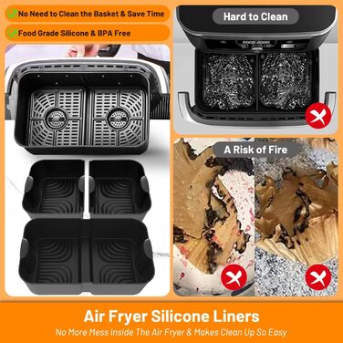 Аксесуари для фритюрниці VIRIECH 3 шт. для Ninja Foodi Flexdrawer AF500EU, двозонні аксесуари для фритюрниці, багаторазова силіконова форма для фритюрниці 3 в 1 для аксесуарів для фритюрниці Ninja