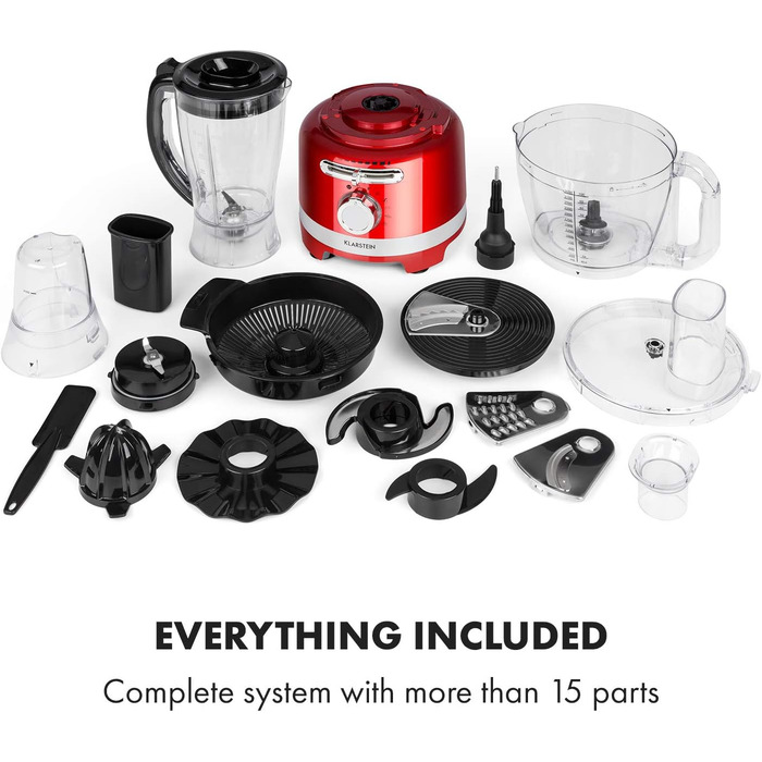 Багатофункціональний блендер Підставка Міксер Подрібнювач Кухонна терка Соковижималка Кухонний комбайн, 1000 Вт, Безступінчастий, 6 режимів, без BPA, 3 літри, 3 л мірний стакан, лопатка, червоний