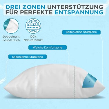 Пухово-пір&39яні подушки, 40x80 см, комплект з 2 шт., 3 камери (750 грамів) - сертифіковано Oeko-Tex 100 натуральний продукт у чохлі з чистої бавовни, подушка для сну Ultra Comfort, 2 шт. (1 упаковка), 3 камери, 40x80 см