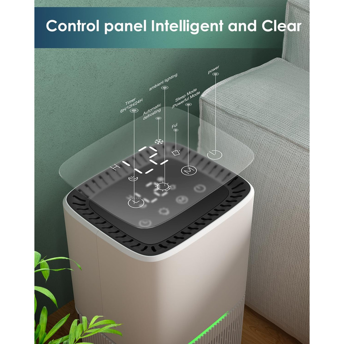 Осушувач повітря електричний, TUKIMA Кімнатний осушувач повітря Тихий осушувач повітря з функцією розморожування та режиму сну, оч