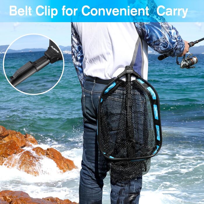 Плаваюча рибальська сітка PLUSINNO для лову лосося, нахлистової риби, каяка, сома, окуня, форелі. Гумований підсак для легкого вилову та випуску. Компактний та складний для зручного транспортування. Розмір шини 30 см (телескопічна штанга).