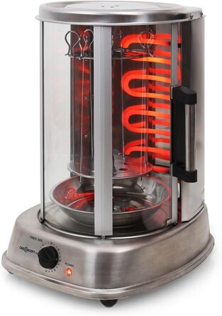 Гриль для шашлику oneConcept Kebap Master, Гіросгриль зі скляними розсувними дверима, закритий, шампур для шашлику, нержавіюча сталь, вертикальний гриль, розсувні двері, срібло