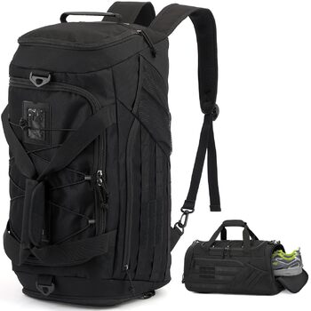 Тактична дорожня сумка-рюкзак 45 л для чоловіків та жінок, спортивна сумка 3-в-1 з відділенням для взуття, відділенням для вологи, багатофункціональна сумка для вихідних для спортзалу, подорожей, кемпінгу, походів, чорного кольору