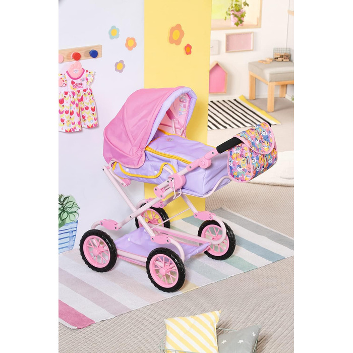 Коляска для ляльок BABY born Deluxe Pram з регульованою висотою ручки та пеленальною сумкою, лялькові аксесуари для ляльок майже б