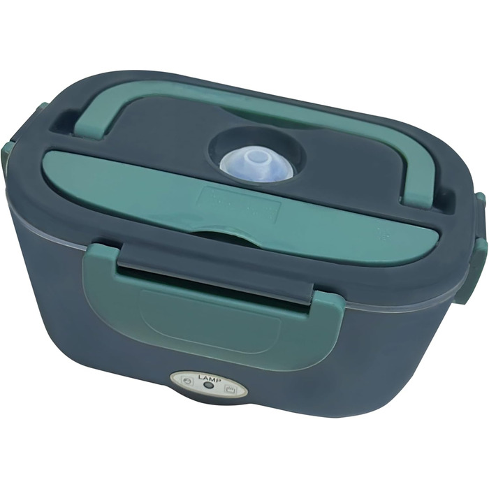 Електричний ланчбокс з підігрівом, портативний контейнер для їжі 1.5 л з нержавіючої сталі, герметичний. 3-в-1 для автомобіля (12V/24V), офісу (220V) та подорожей, з виделкою, ложкою та термосумкою (зелений)