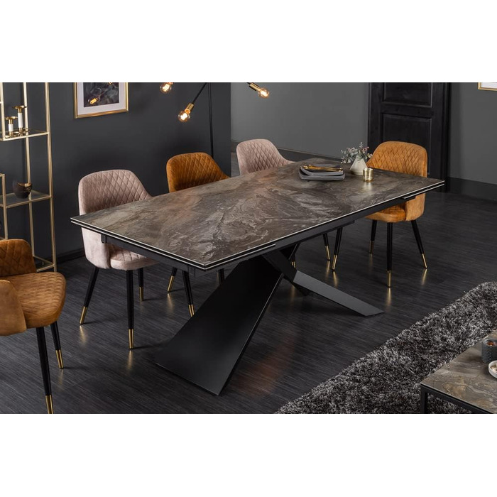 Розкладний обідній стіл invicta INTERIOR Euphoria 180-220-260 см, сіро-коричневий, керамічний, зроблено в Італії, оливково-сірий, чорний
