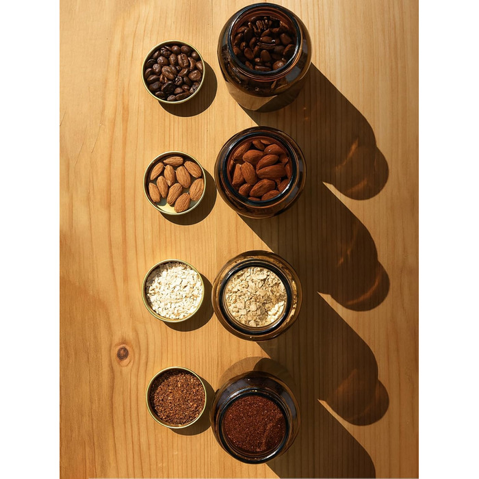 Набір скляних банок для зберігання, 4 предмети, банки з бурштинового скла об&39ємом 500 мл з кришками, герметичні, з етикетками та лійкою, вологозахисні пляшки з бурштинового скла для зберігання спецій, трав, чаю, кави, горіхів, 4 x 500 мл