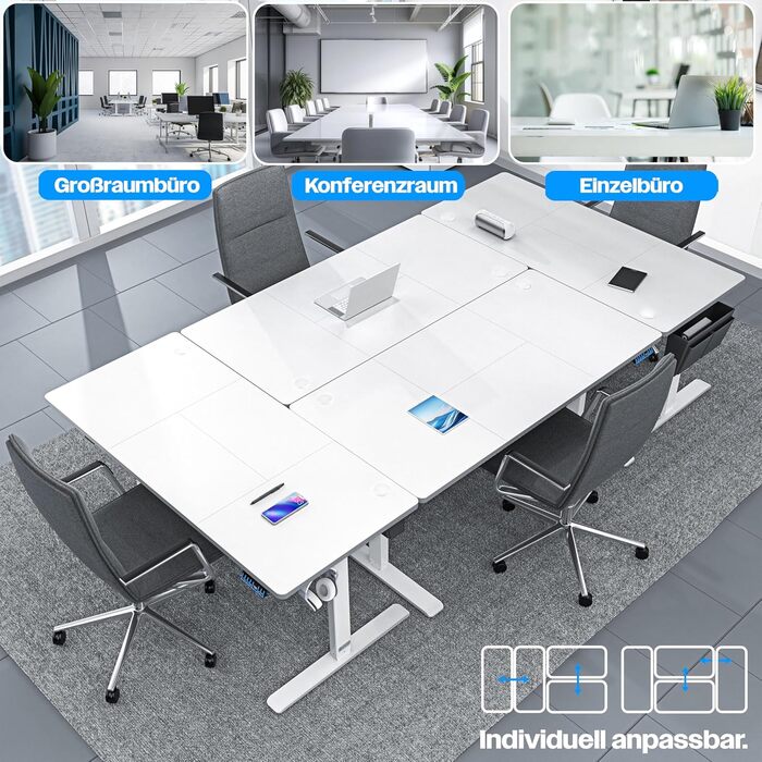 Електричний стіл KESSER з регулюванням висоти 100 см x 60 см Ергономічний стіл для роботи сидячи та стоячи 3-функціональне керування з пам&39яттю Включає коліщатка з поворотом на 360 та порт заряджання USB Комп&39ютерний стіл для домашнього офісу 100 x 60