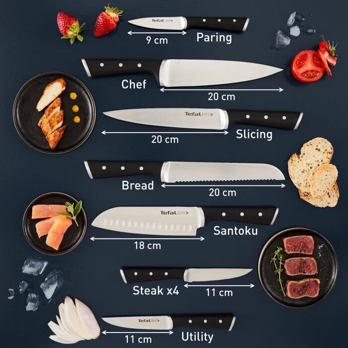 Ніж кухарський Tefal Ice Force K23202 лезо 20 см захист від корозії захист рук нержавіюча сталь/чорний 20 см кухарський ніж