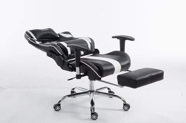 Ігрове офісне крісло CLP XL Limit з чохлом зі штучної шкіри Ігрове крісло з металевим каркасом Крісло з регульованою висотою, колір чорний/білий, підставка для ніг з підставкою для ніг (чорний/білий з підставкою для ніг)