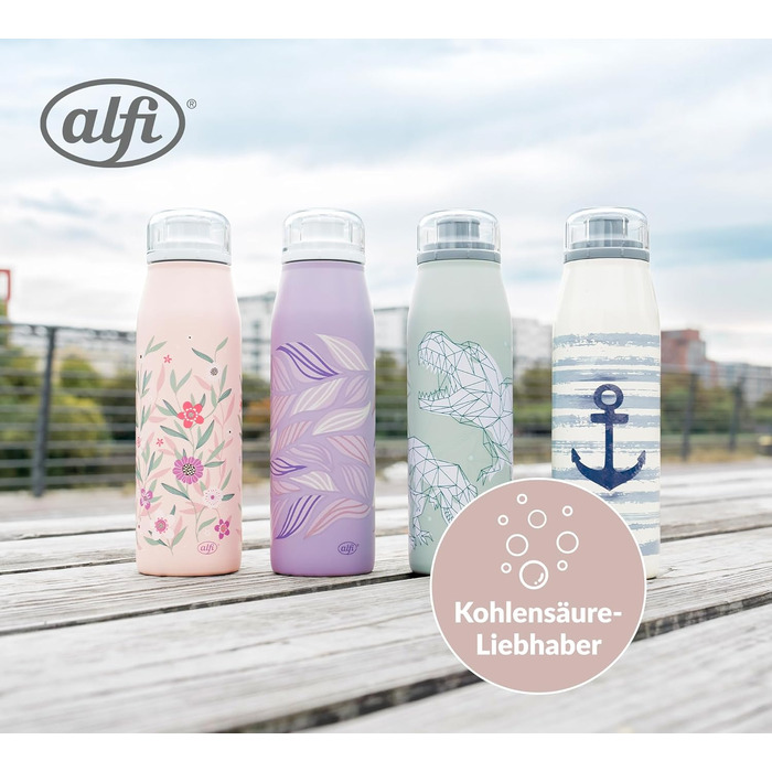 Дитяча пляшка alfi KIDS ISO 500 мл, пастельно-рожева, ізольована дитяча пляшка для пиття, нержавіюча сталь, повністю герметична з кришкою, що закручується, зберігає напої гарячими 12 годин, холодними 24 години, підходить для газованих напоїв, без BPA, кві